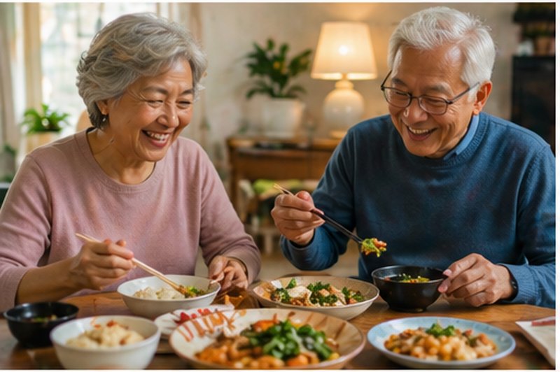 Older couple enjoying a meal together at home